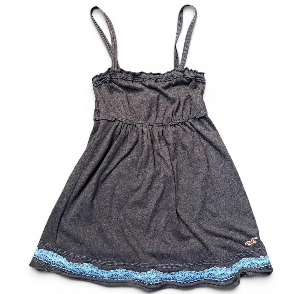 VTG Hollister Cami Tank Top Navy Blue Y2K Lace Smocked Babydoll Bella Swan Small